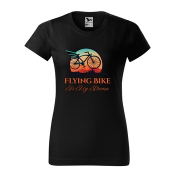 Tricou clasic, la baza gatului, negru, pentru dama, idee de cadou pentru biciclisti, A Flying Bike is my Dream, marime XS Tricou clasic, la baza gatului, negru, pentru dama, idee de cadou pentru biciclisti, A Flying Bike is my Dream, marime XS