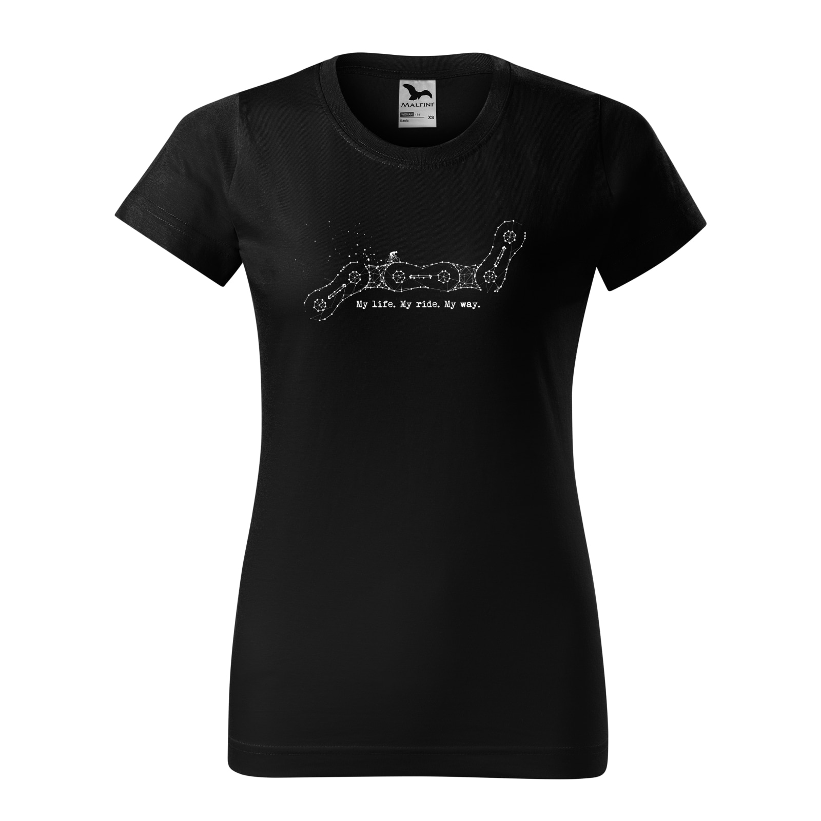 Tricou clasic, la baza gatului, negru, pentru dama, idee de cadou pentru biciclisti, My Life My Ride My Own Way, marime M