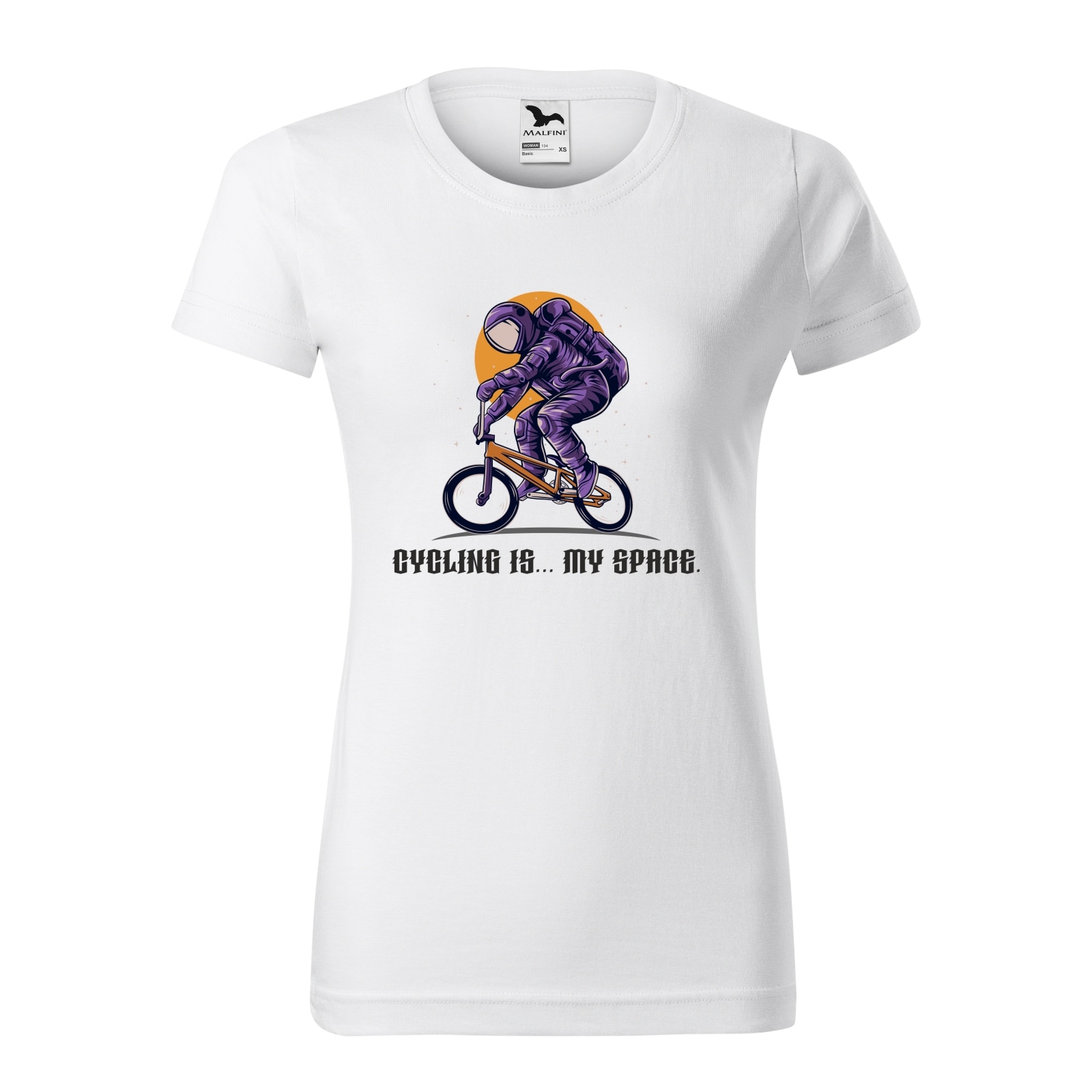 Tricou clasic, la baza gatului, alb, pentru dama, idee de cadou pentru biciclisti, Cycling is my Space, marime S