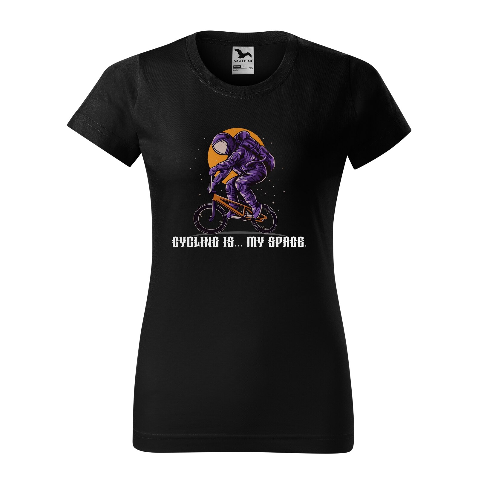 Tricou clasic, la baza gatului, negru, pentru dama, idee de cadou pentru biciclisti, Cycling is my Space, marime 2XL