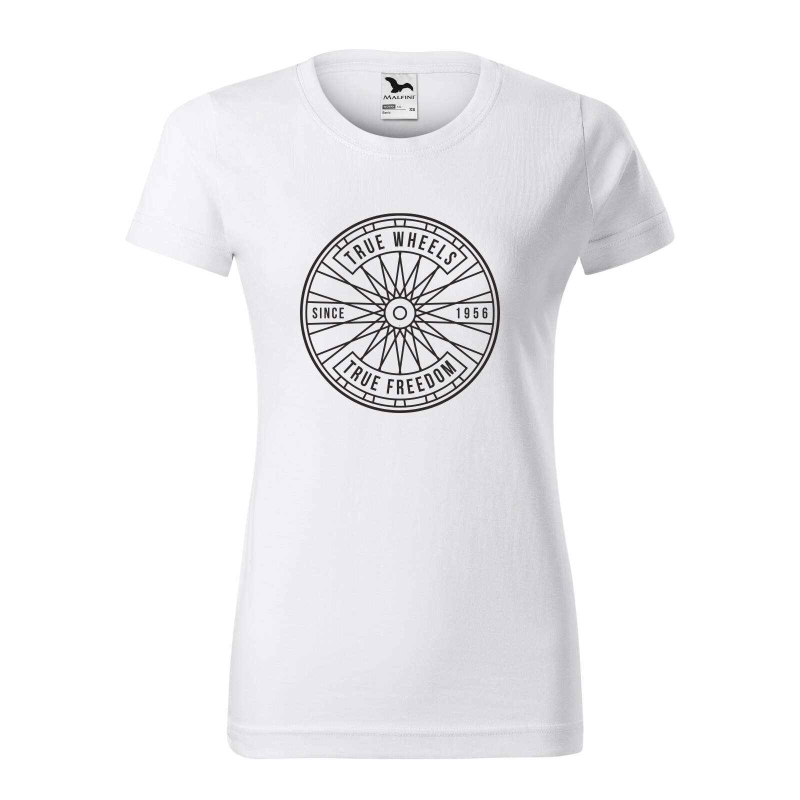 Tricou clasic, la baza gatului, alb, pentru dama, idee de cadou pentru biciclisti, True Wheels True Freedom, marime 2XL