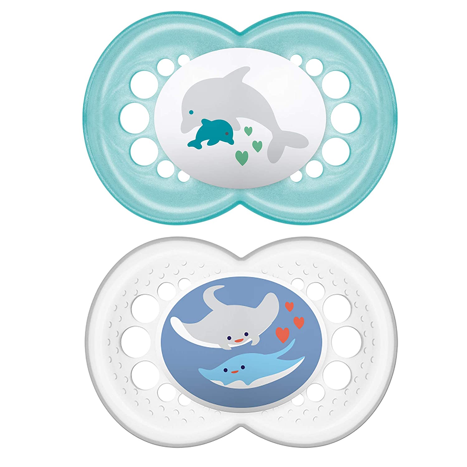 Set 2 Suzete, MAM Nature, 6 Luni +, Tetina din Silicon, Buton de Prindere, cu Cutie pentru Sterilizat, Fara BPA, Bleu/Alb