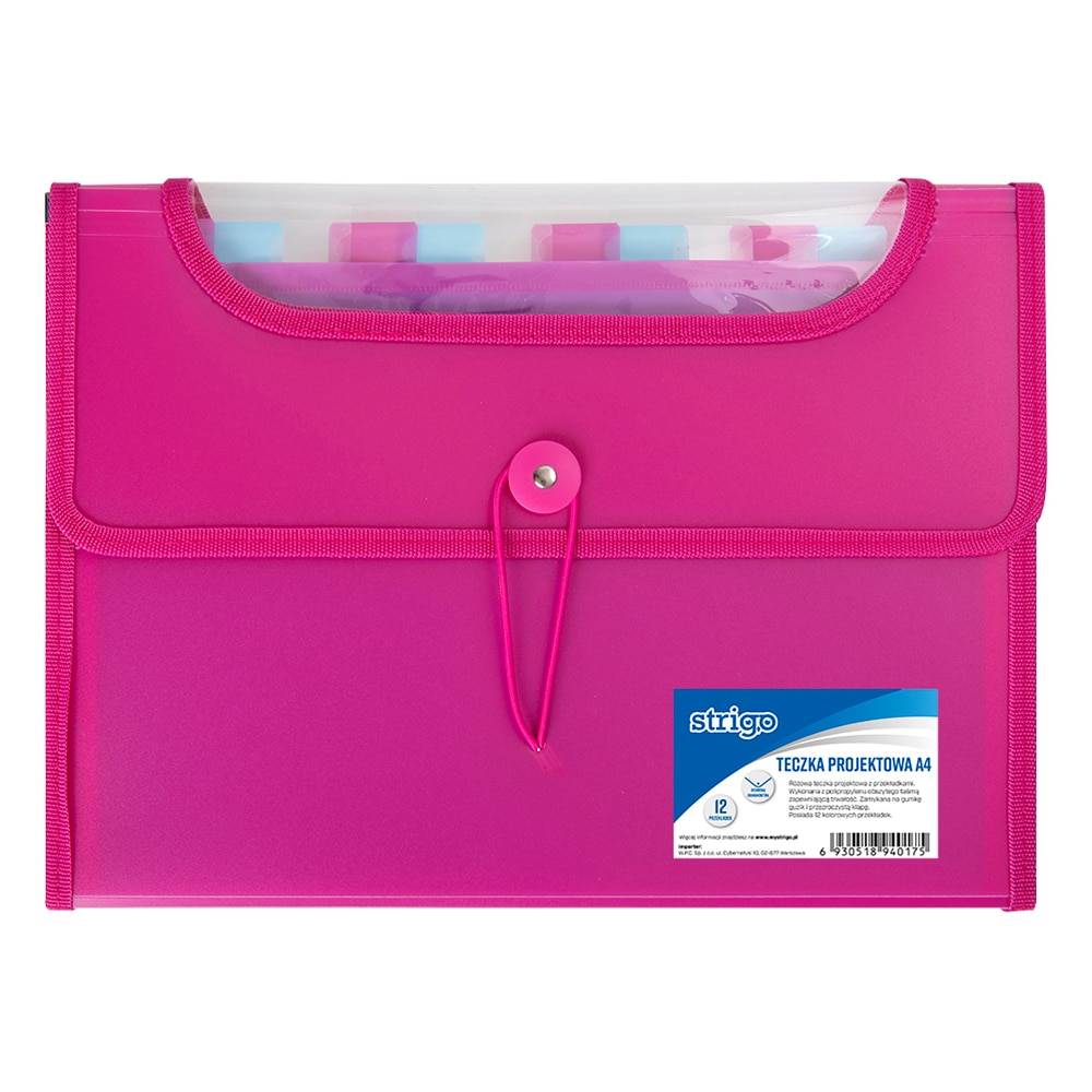 Dosar Strigo Plastic Extensibil A4 12 Compartimente roz