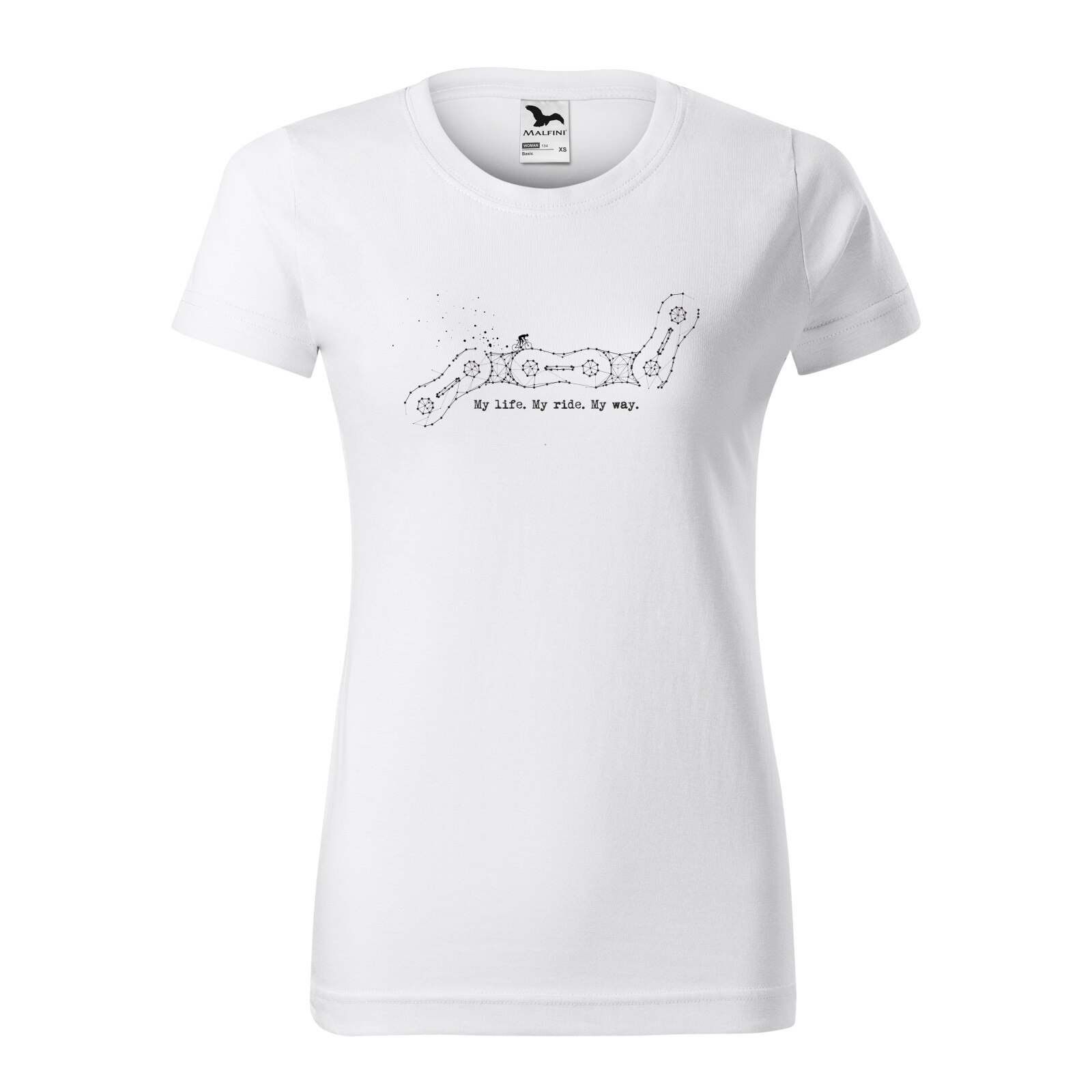 Tricou clasic, la baza gatului, alb, pentru dama, idee de cadou pentru biciclisti, My Life My Ride My Own Way, marime L