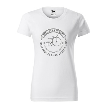 Tricou clasic, la baza gatului, alb, pentru dama, idee de cadou pentru biciclisti, Bicycle Builders, marime S