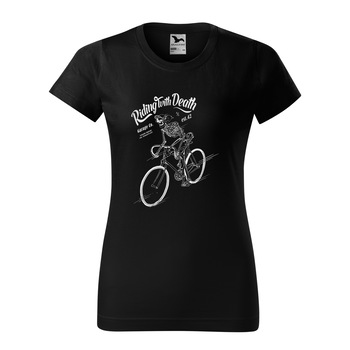 Tricou clasic, la baza gatului, negru, pentru dama, idee de cadou pentru biciclisti, Cyclist Riding with Death, marime L
