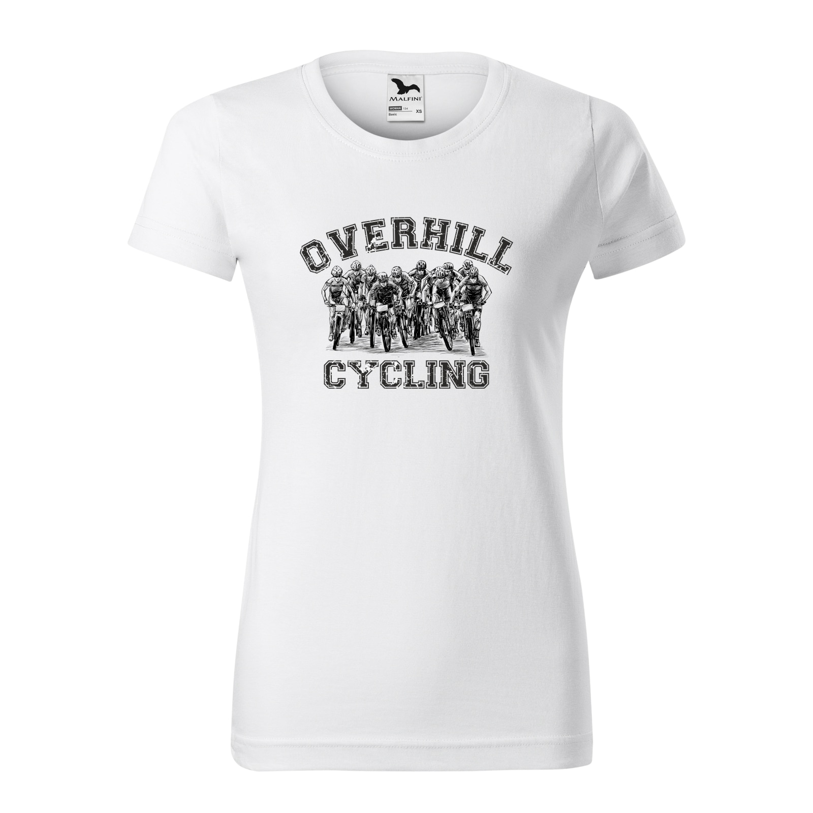 Tricou clasic, la baza gatului, alb, pentru dama, idee de cadou pentru biciclisti, Overhill Group Cycling, marime XS