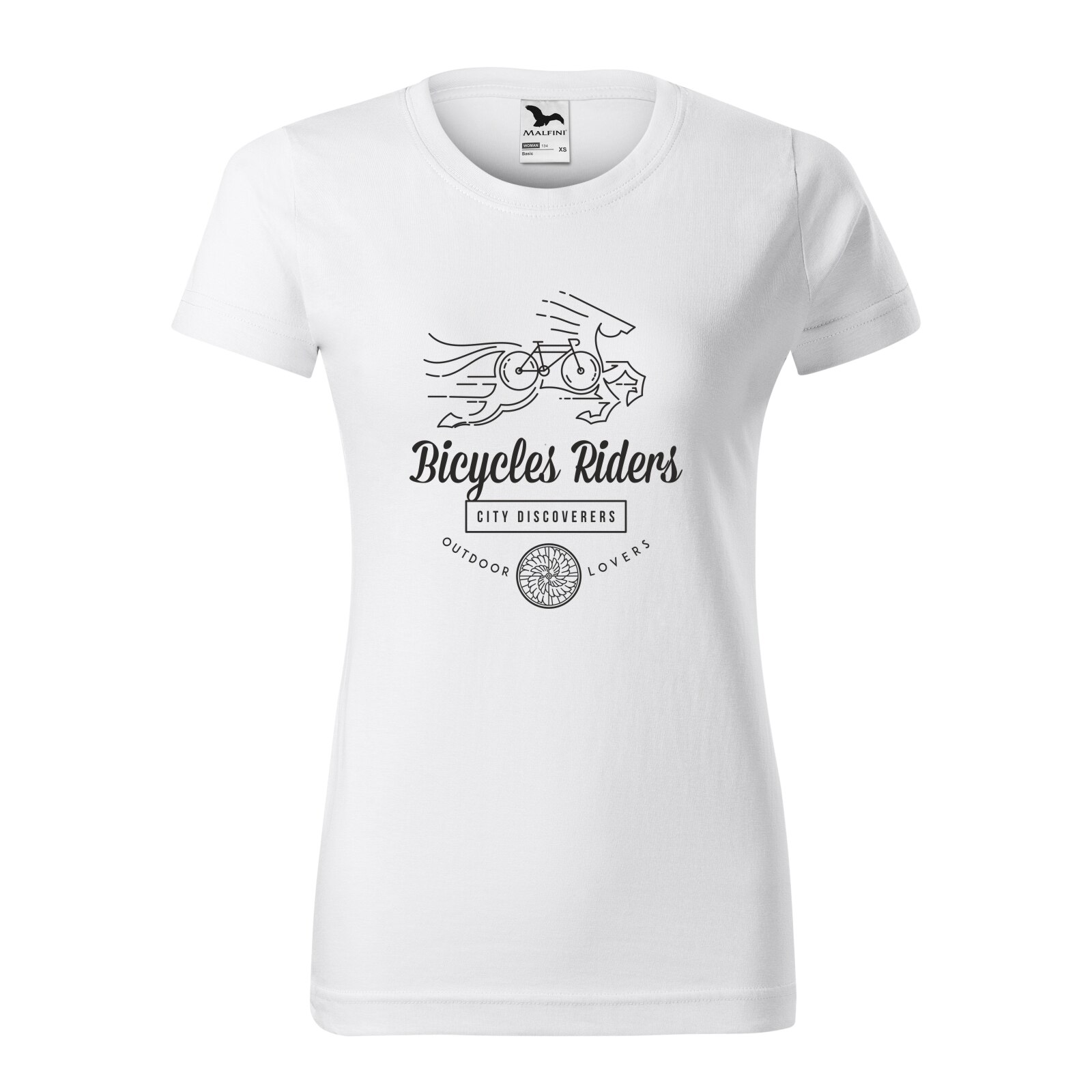 Tricou clasic, la baza gatului, alb, pentru dama, idee de cadou pentru biciclisti, Bicycles Riders City Discoverers, marime M