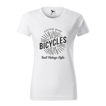 Tricou clasic, la baza gatului, alb, pentru dama, idee de cadou pentru biciclisti, Custom Made Bicycles Real Vintage Style, marime M