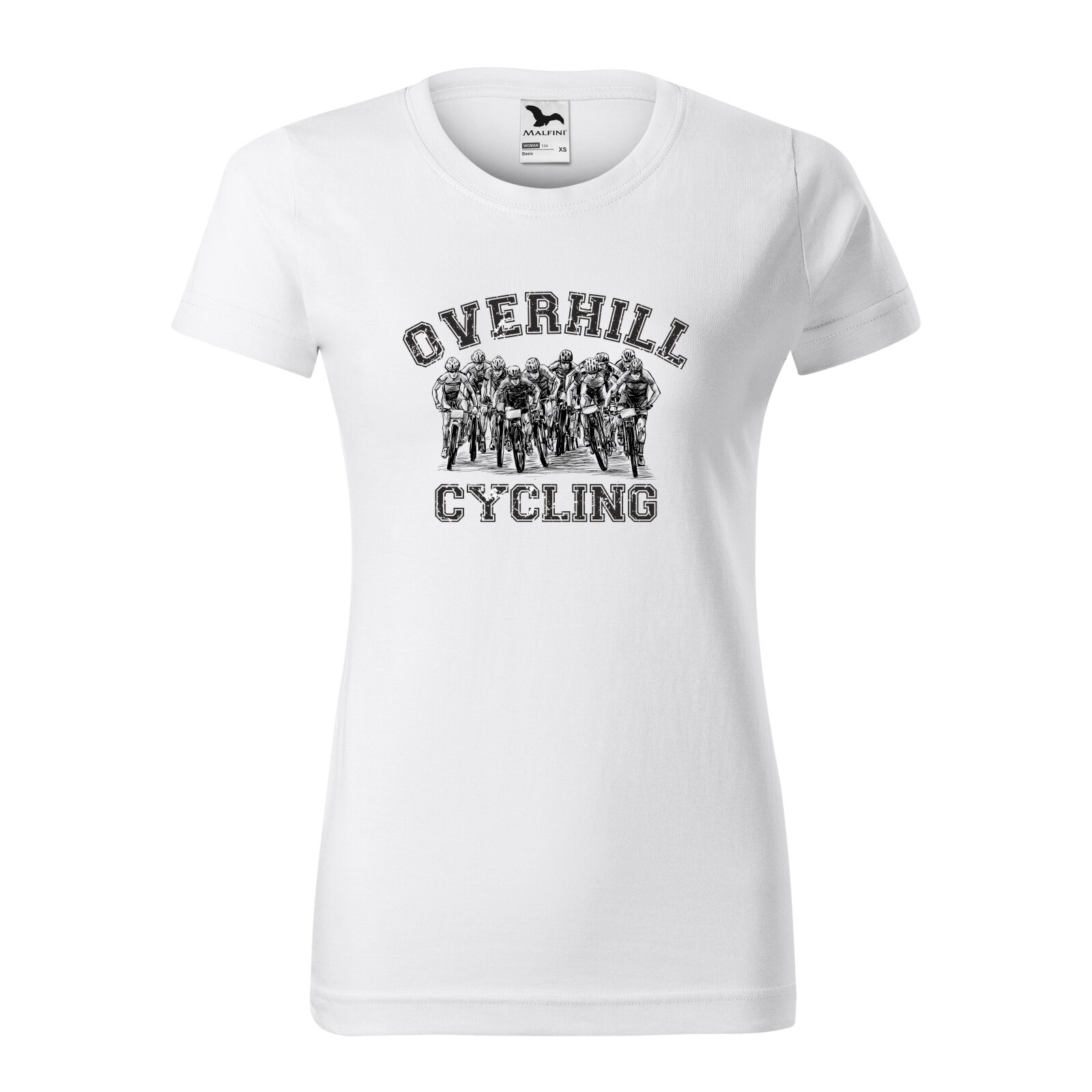 Tricou clasic, la baza gatului, alb, pentru dama, idee de cadou pentru biciclisti, Overhill Group Cycling, marime L