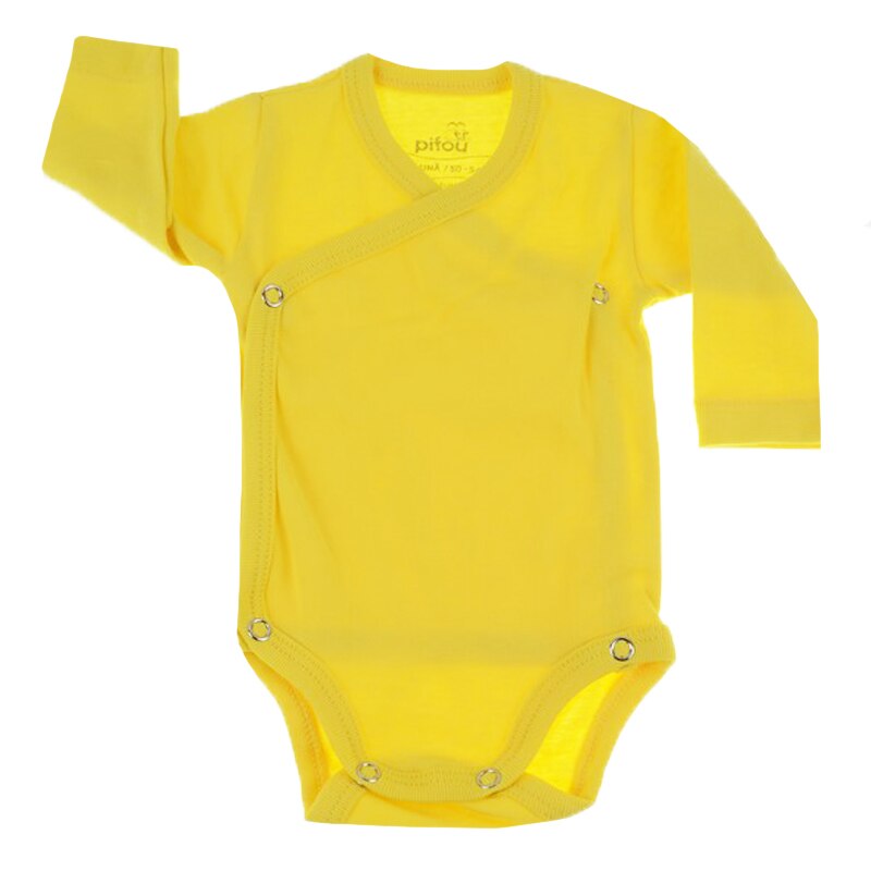Body cu maneca lunga pentru bebelusi Pifou Model 10 ML10-A, Galben, 50-54 cm