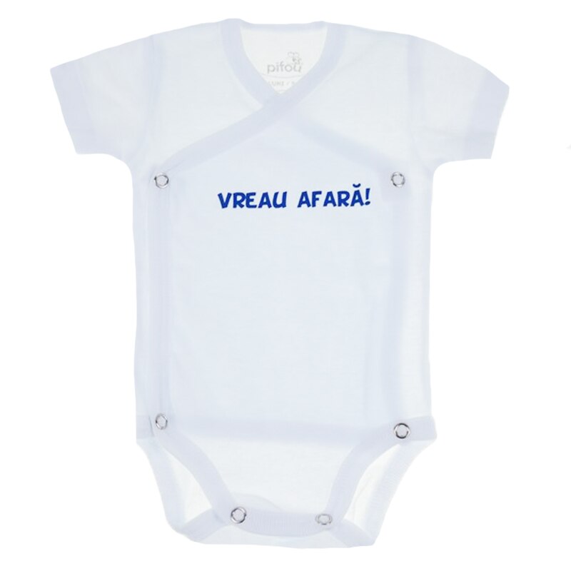 Body cu maneca scurta pentru baieti Pifou Model 10 MS10-A1, Alb, 54-58 cm