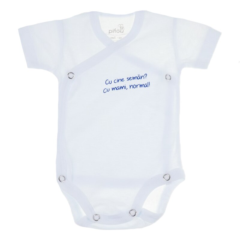 Body cu maneca scurta pentru baieti Pifou Model 10 MS10A, Alb, 50-54 cm