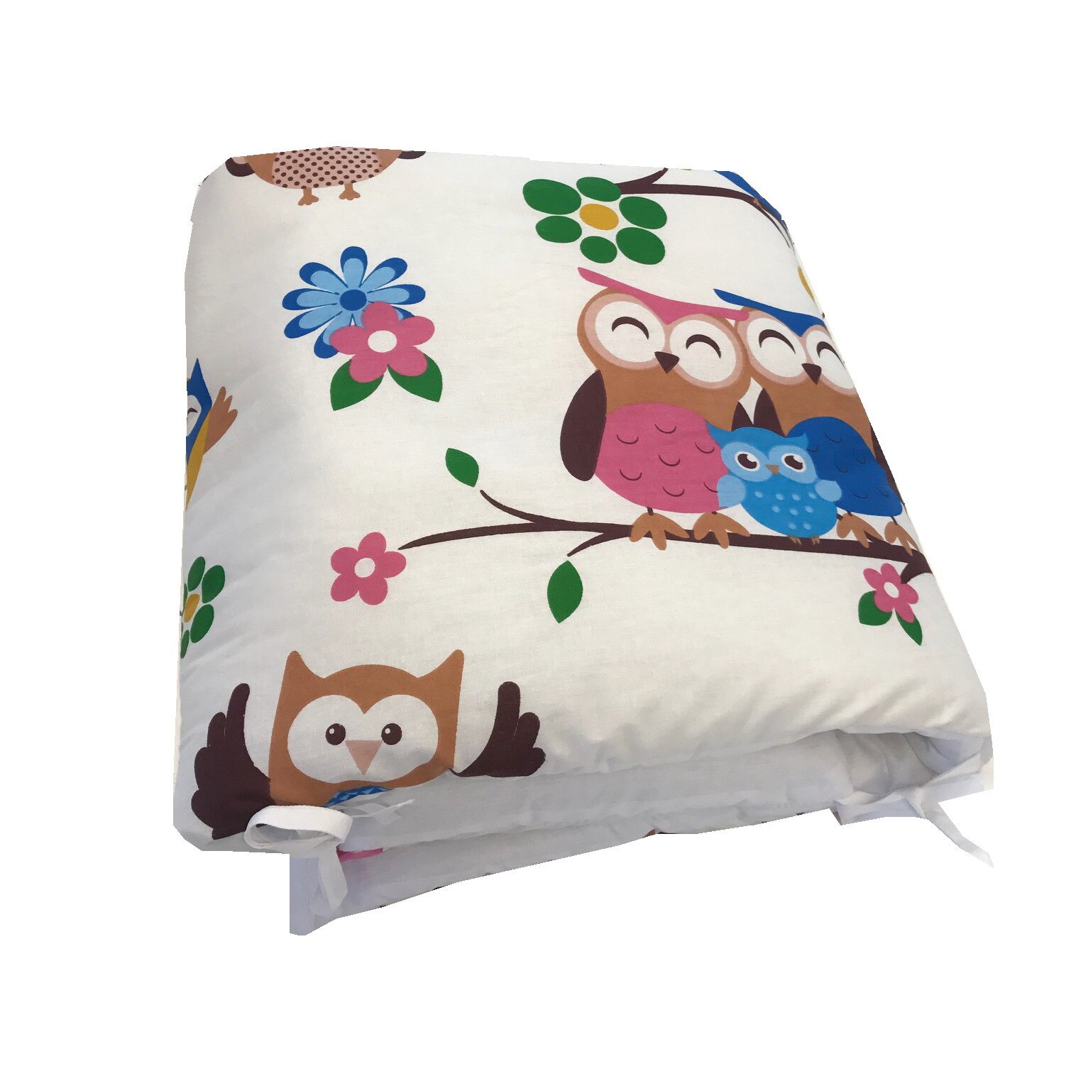 Set 2 aparatori protectii laterale pat pufoase 140x70 cm h35 cm Deseda bufnite cu maro