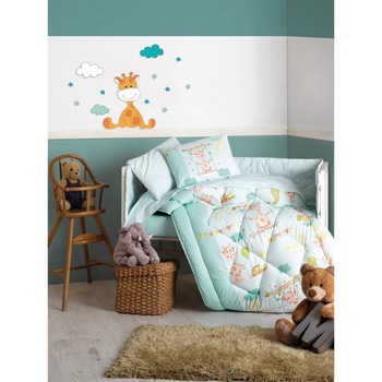 Set pentru bebelusi, bumbac 100% ranforce, 6 piese, Cotton Box, Zurafa - Green Set pentru bebelusi, bumbac 100% ranforce, 6 piese, Cotton Box, Zurafa - Green