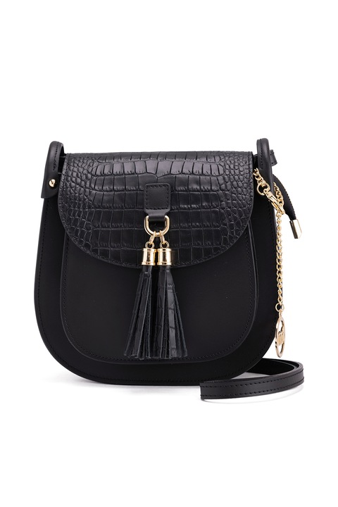 Mia Tomazzi, Geanta crossbody din piele cu clapa, Negru