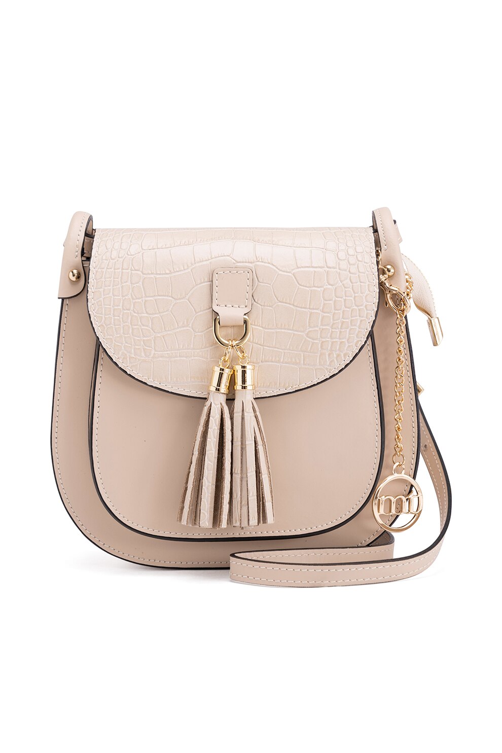 Mia Tomazzi, Geanta crossbody din piele cu clapa, Maro nisip