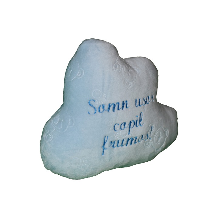 Perna Norisor "Somn usor copil frumos!, albastru cu imprimeu ursulet, 35x42cm, material flanelfleece