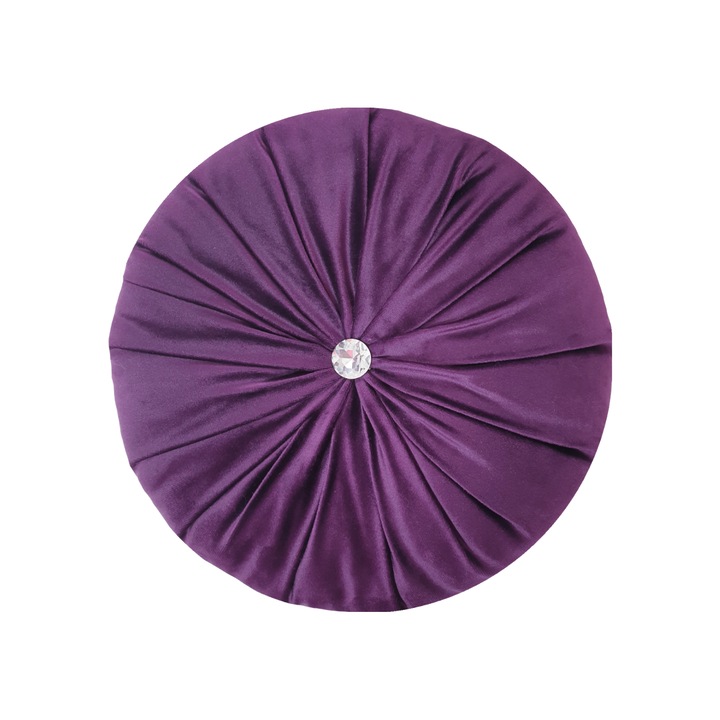 Fashion Story Home Díszpárna, prémium bársony, kerek, 33 cm, royal purple