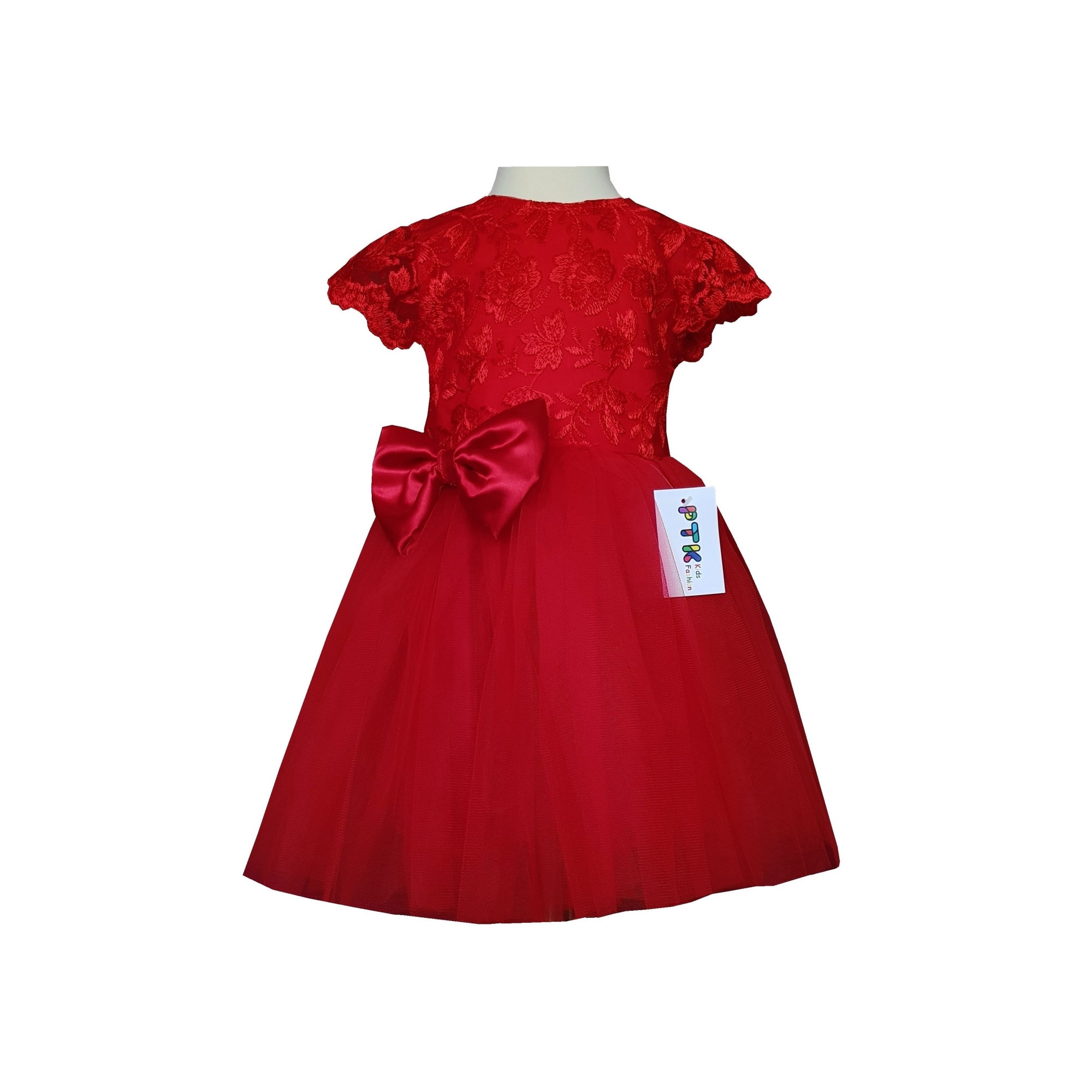 Rochie ocazie rosie cu fundita PTK