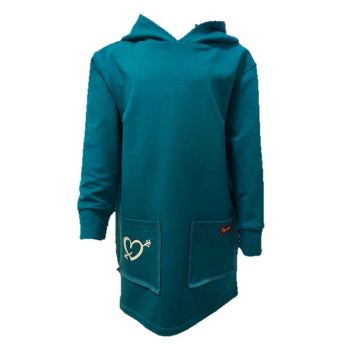 Rochita tip hanorac cu imprimeu fata-spate pentru fetite Siena, Bumbac, Turcoaz