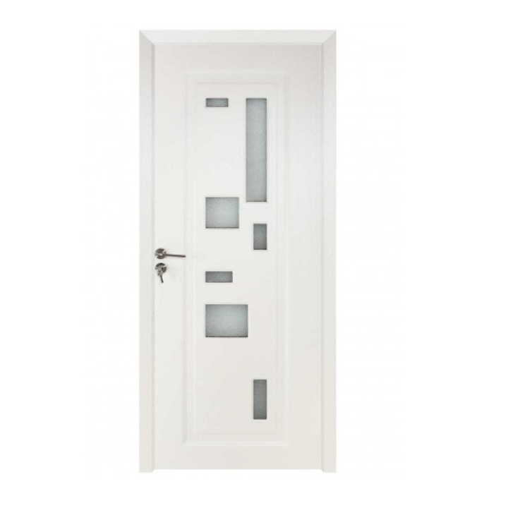 Интериорна дървена врата със стъкло BestImp B02-88-V, лява/дясна, бяла, 203 х 88 см