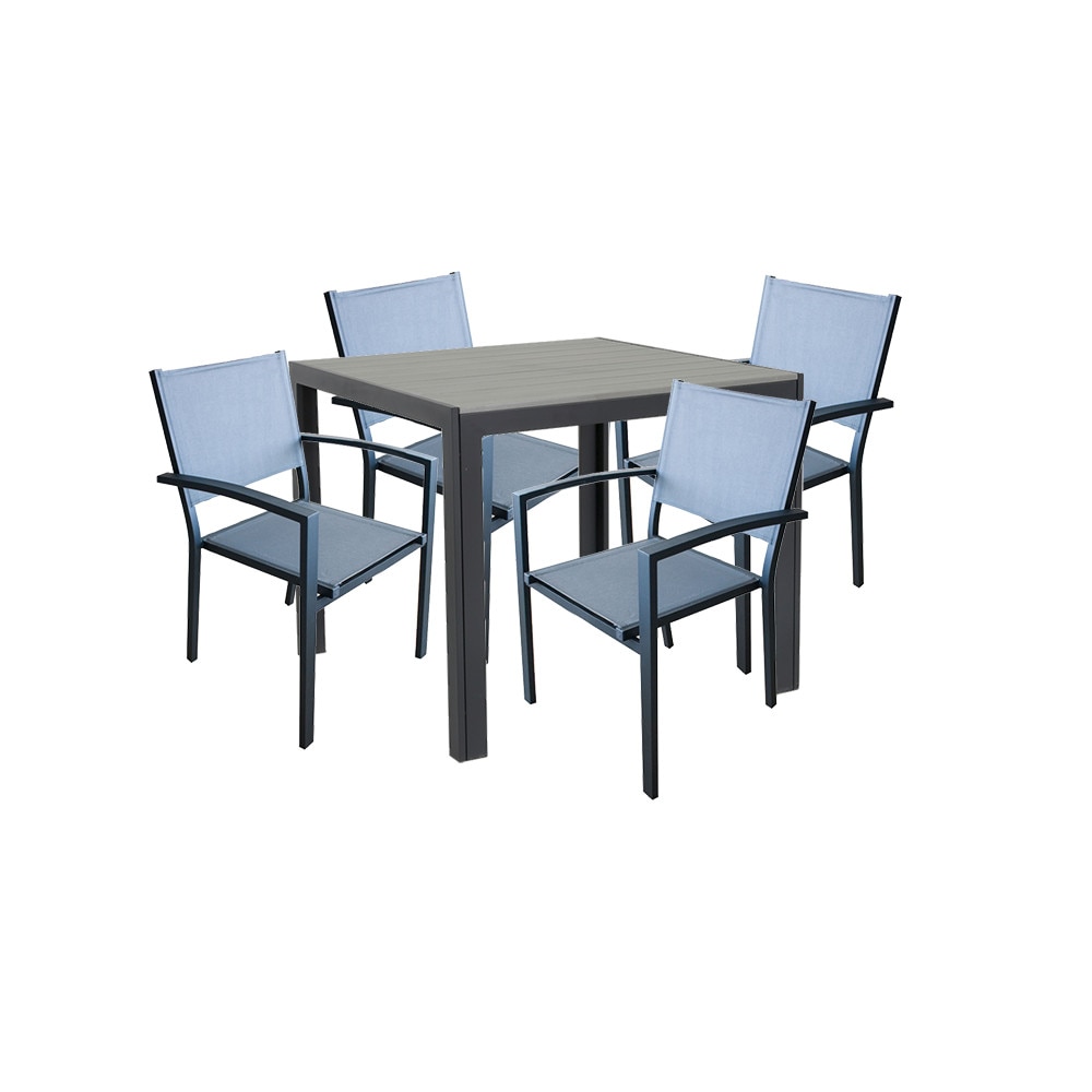 Set pentru terasa, gradina RAKI HUNA masa patrata polywood 90xh74cm cu 4 scaune cu brate din panza cu cadru aluminiu