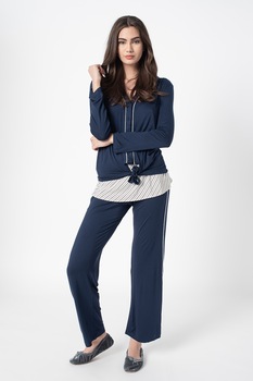 Yamamay, Pijama cu detaliu innodat - 3 piese, Bleumarin/Crem, M Yamamay, Pijama cu detaliu innodat - 3 piese, Bleumarin/Crem, M