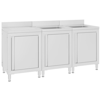 Set de 3 dulapuri comerciale pentru 2 chiuvete bucatarie, vidaXL, Otel inoxidabil, 180 x 60 x 96 cm, Argintiu Set de 3 dulapuri comerciale pentru 2 chiuvete bucatarie, vidaXL, Otel inoxidabil, 180 x 60 x 96 cm, Argintiu
