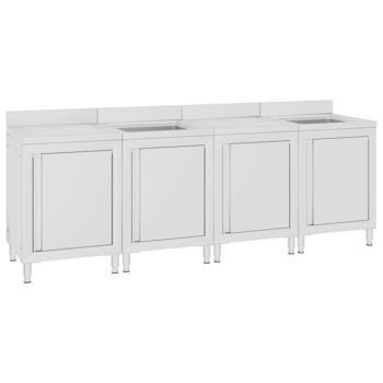 Set de 4 dulapuri comerciale pentru 2 chiuvete bucatarie, vidaXL, Otel inoxidabil, 240 x 60 x 96 cm, Argintiu Set de 4 dulapuri comerciale pentru 2 chiuvete bucatarie, vidaXL, Otel inoxidabil, 240 x 60 x 96 cm, Argintiu