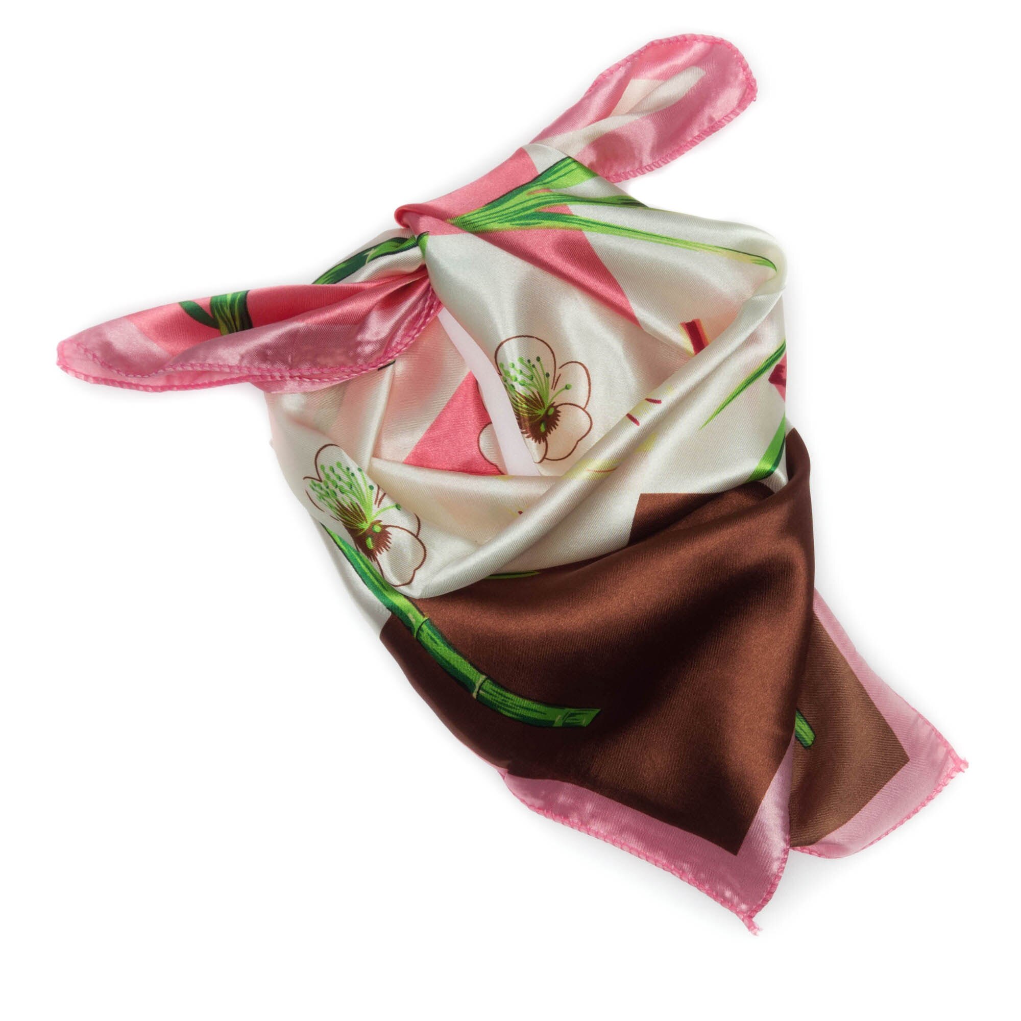 Esarfa, Batic, de dama, Roz cu model floral, 50x50 cm - ES487