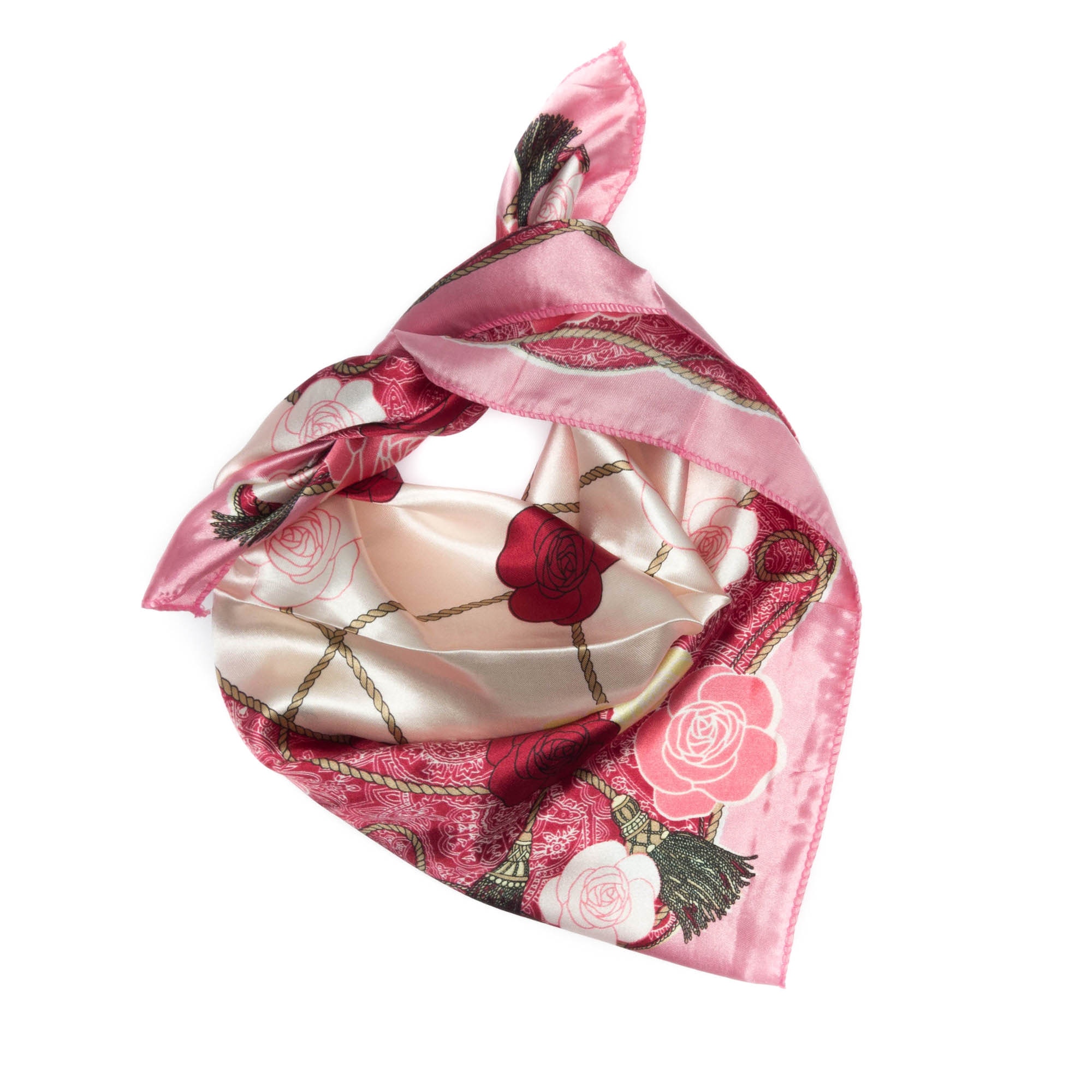 Esarfa, Batic, de dama, Roz cu model floral, 50x50 cm - ES486