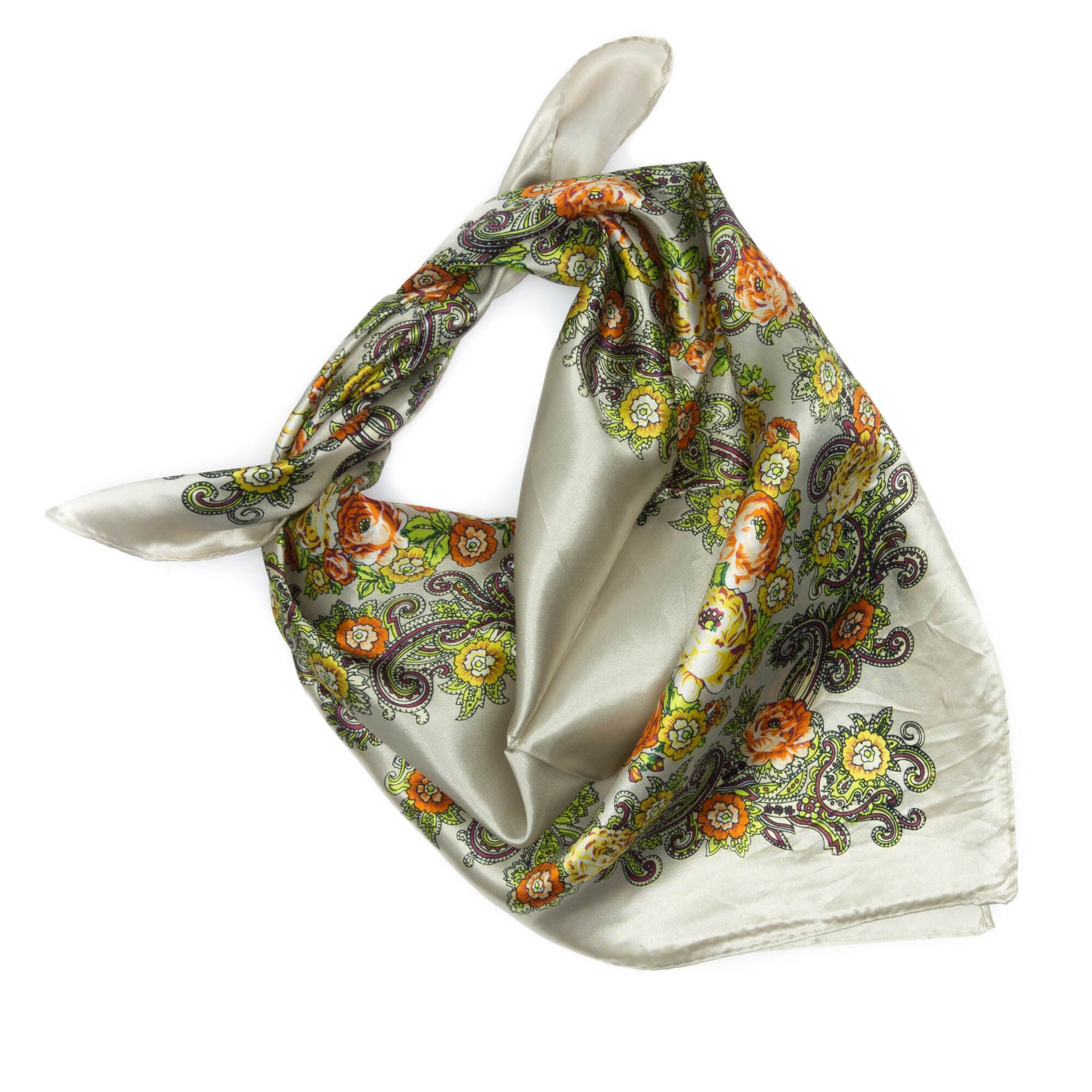 Esarfa, Batic, de dama, Bej cu flori multicolore, 60x60 cm - ES504