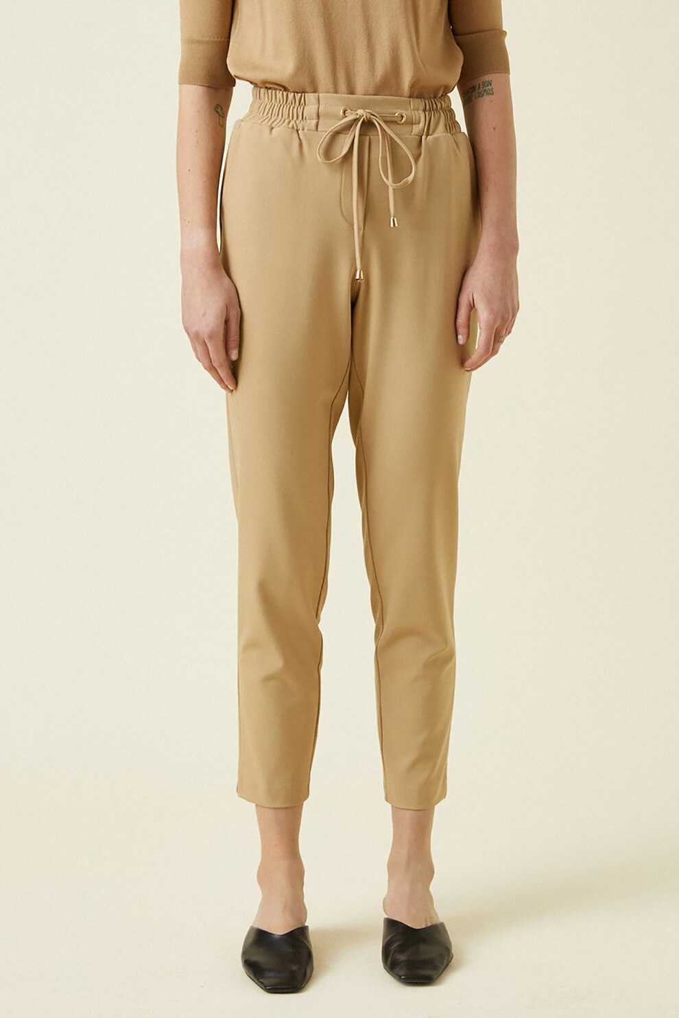 KOTON, Pantaloni crop cu talie inalta, Maro camel, XS
