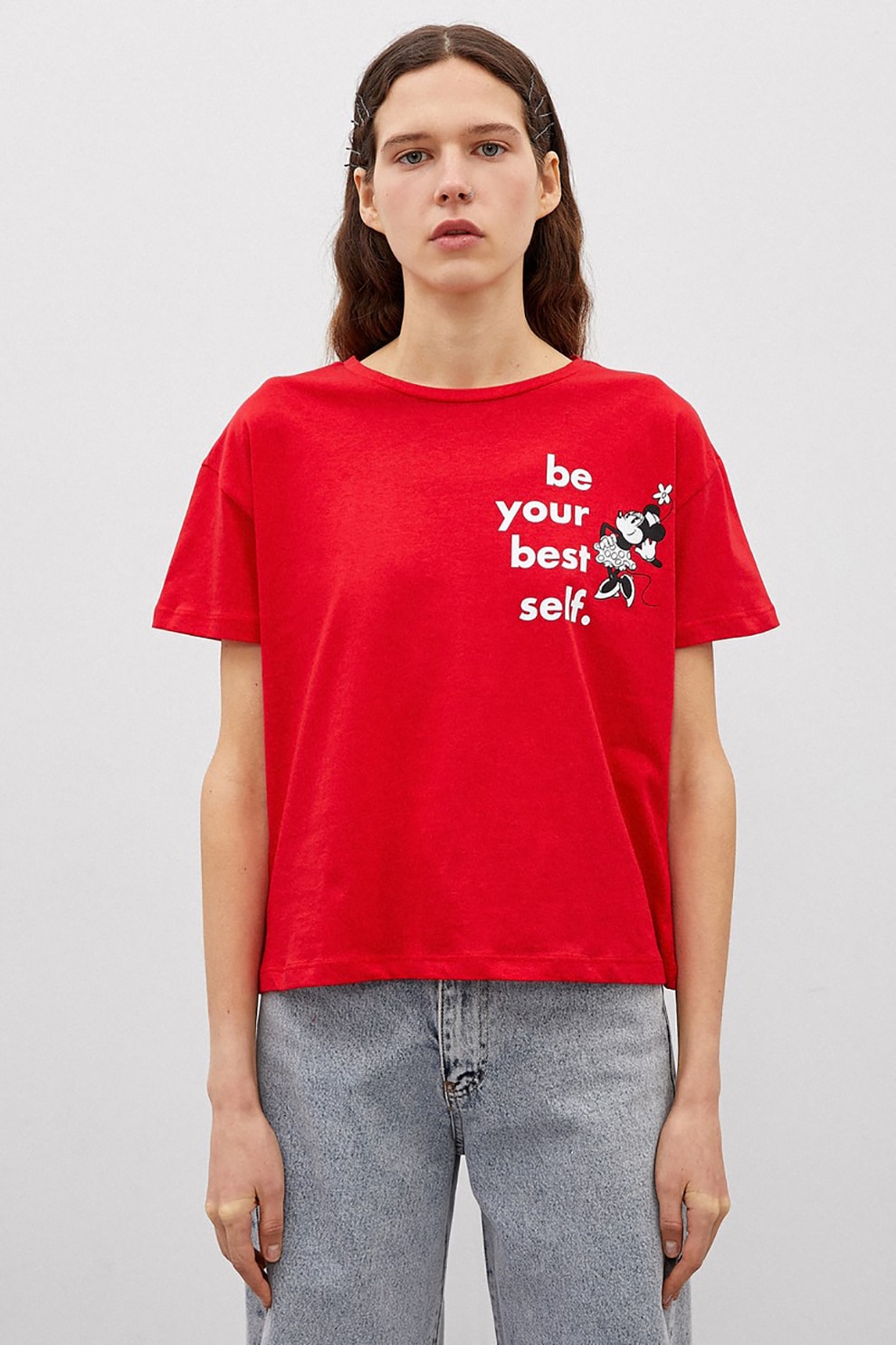 KOTON, Tricou cu imprimeu Minnie Mouse, Rosu, XS