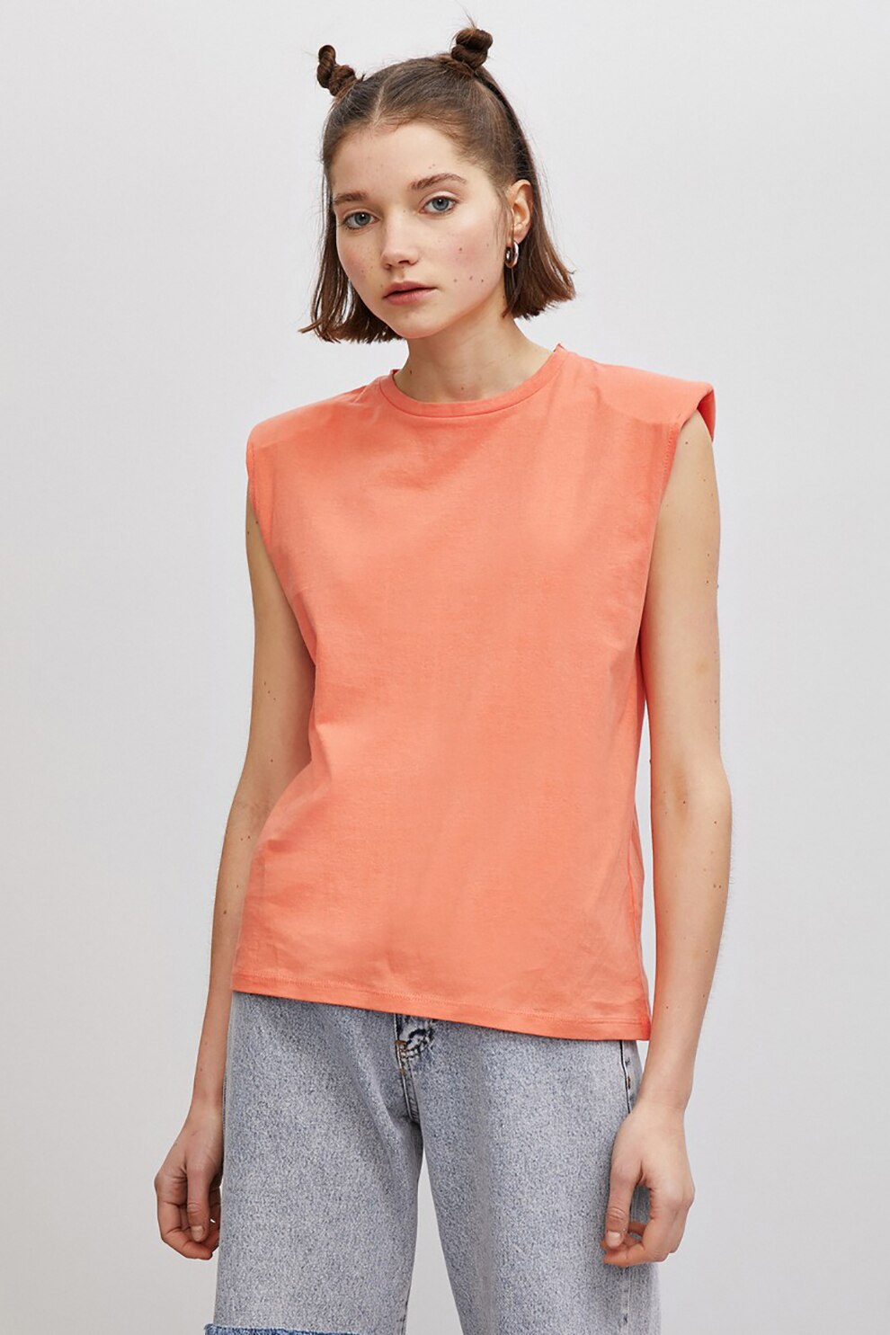 KOTON, Tricou cu decolteu la baza gatului si umeri intariti, Oranj, XS