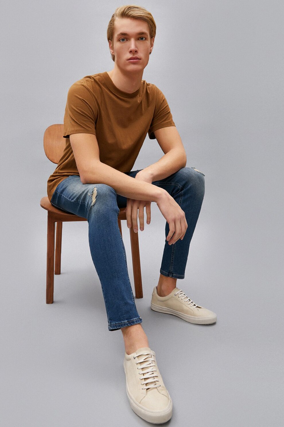 KOTON, Blugi skinny cu aspect deteriorat, Bleumarin