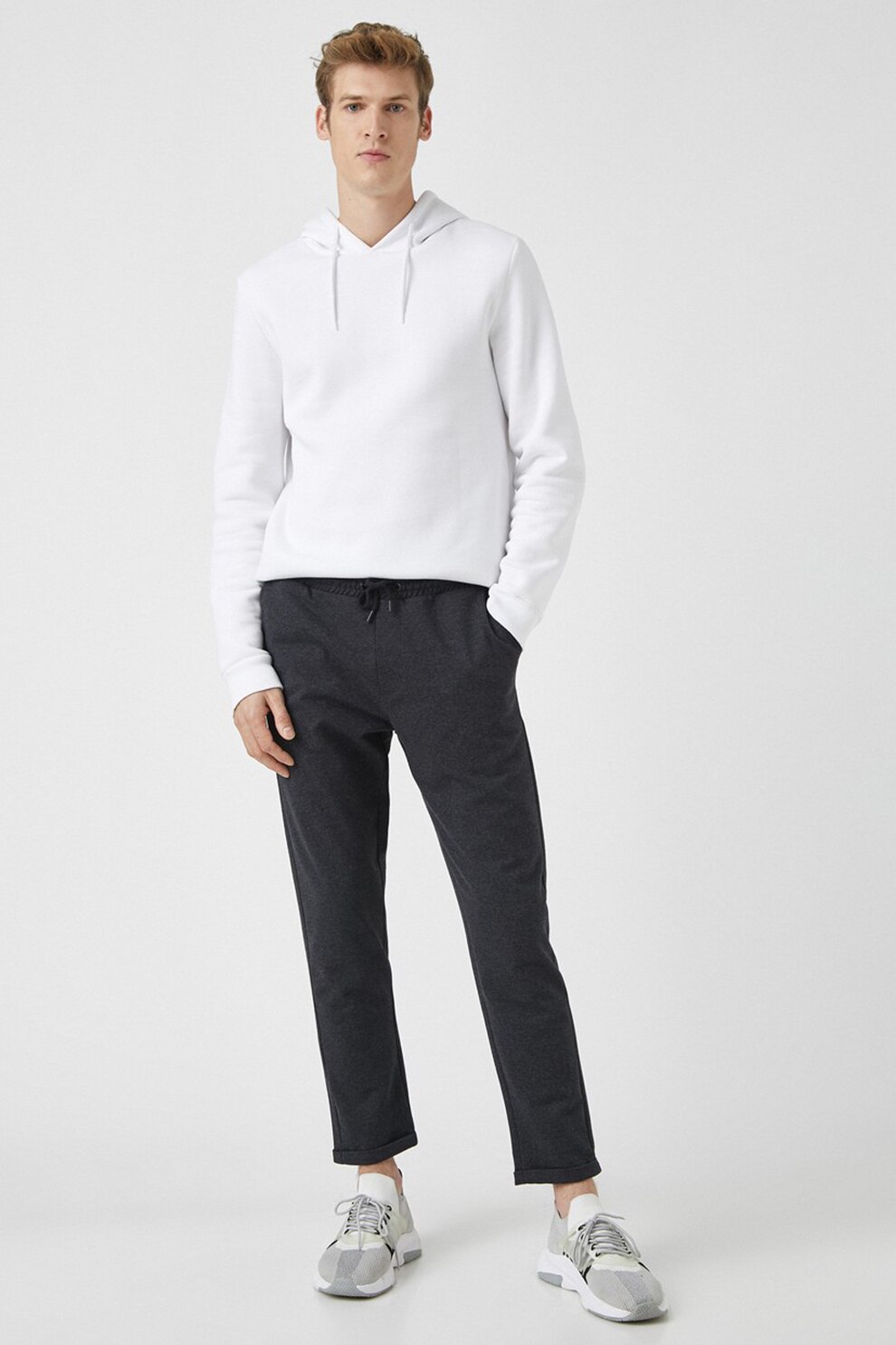KOTON, Pantaloni sport cu snur in talie, Gri inchis, S