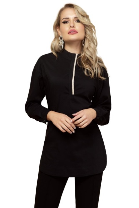 Camasa dama neagra cu fenta in contrast, Negru, 44