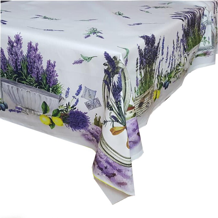 Fata de masa din bumbac 100%, 150x180cm, flori de lavanda
