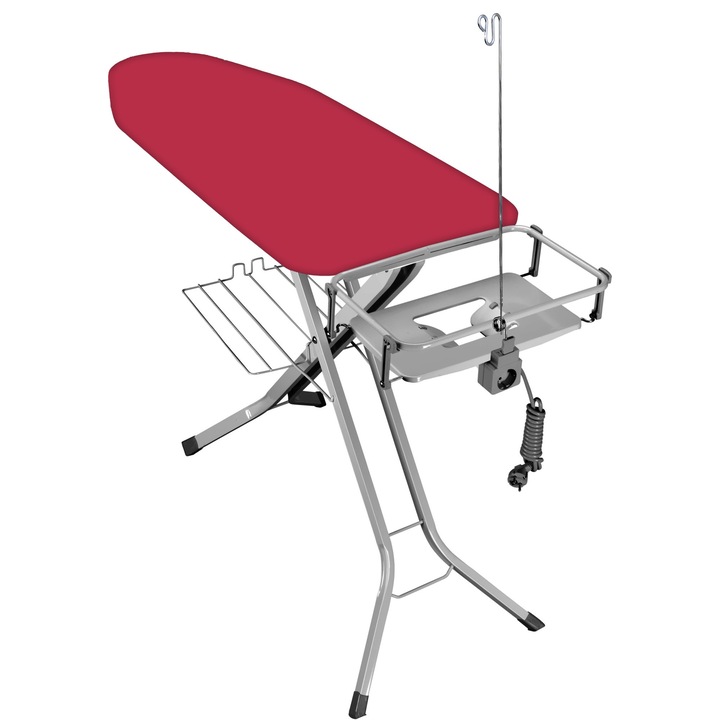 Masa de calcat EUROGOLD Professional Red 1760, 130 x 48 cm, cu suport pentru statia de calcat, suport pentru rufe, priza si suport pentru cablul de alimentare