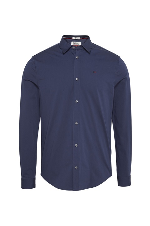 Tommy Jeans, Camasa slim fit din amestec de bumbac organic, Bleumarin