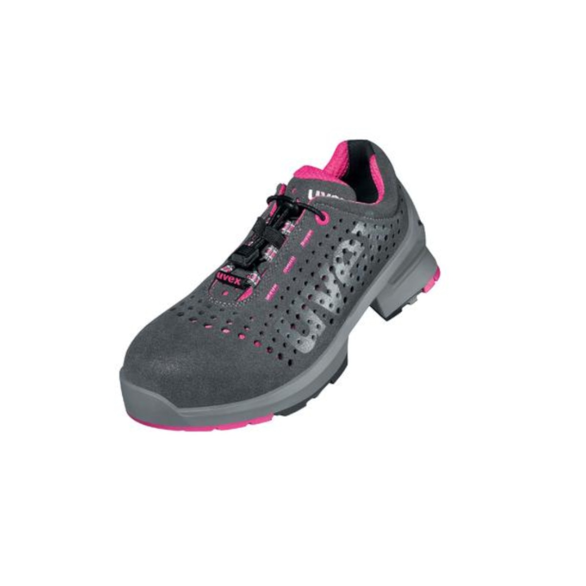 Pantofi de protectie pentru femei, cu perforatii si sireturi, Uvex 1 S1 SRC 85618, culoare gri-roz, marimea 38 EU