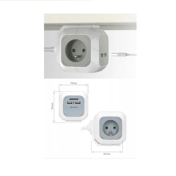 Удължител Cube 4 шуко гнезда + 2 USB кабел 3x1.5mm2 дължина 1.4 ml