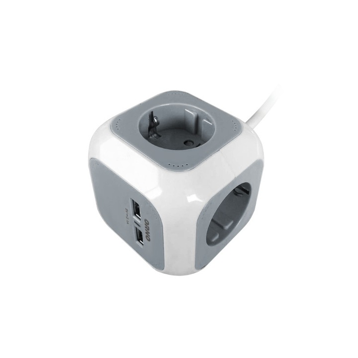 Удължител Cube 4 шуко гнезда + 2 USB кабел 3x1.5mm2 дължина 1.4 ml