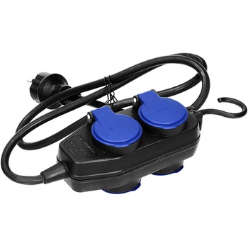 Prelungitor industrial 4 x schuko IP44 cablu de cauciuc H05RR-F 3x1,5mm² - 5 metri cu carlig Prelungitor industrial 4 x schuko IP44 cablu de cauciuc H05RR-F 3x1,5mm² - 5 metri cu carlig