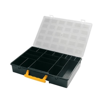 Cutie depozitare ARTPLAST plastic 18 separatoare gri, capac transparent si maner rabatabil 360x252x64mm Cutie depozitare ARTPLAST plastic 18 separatoare gri, capac transparent si maner rabatabil 360x252x64mm