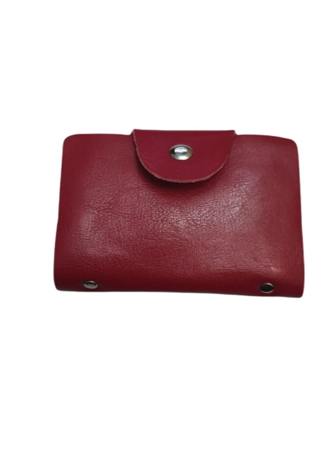 Port card piele 10 x 8 cm, culoare rosu, 26 compartimente