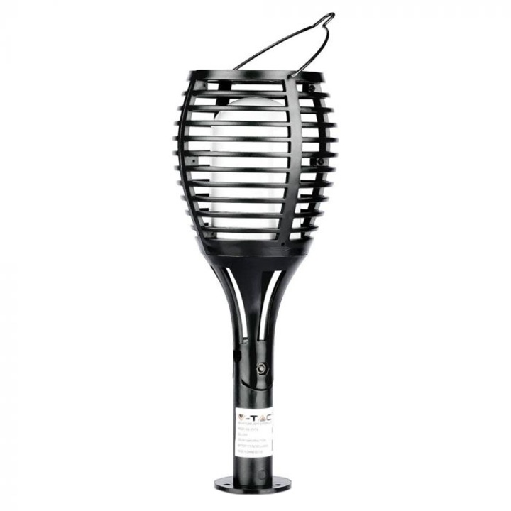 Lampa solara LED V-TAC 8558, pentru gradina, aplicat/tarus/suspendat, 0.45W, 5lm, acumulator 3.7V Lithium 500mAh, lumina calda (2200K), IP44, 10x65cm, Negru