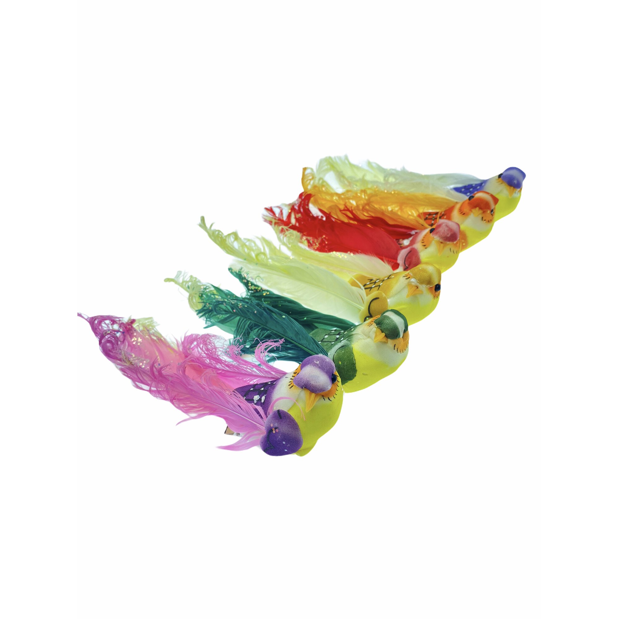 Set 6 pasari decorative cu pene, Atelier, Plastic, Multicolor